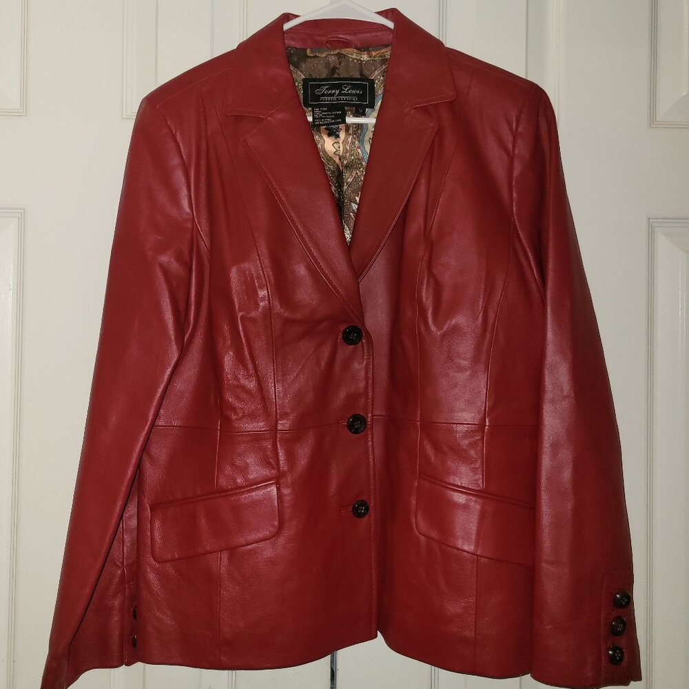 Terry Lewis Red Genuine Leather Jacket. Size Medium